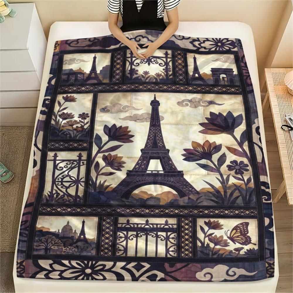 

Paris Eiffel Tower Print Flannel Blanket, High quality Comfortable for All Seasons, Home Decor, Warmth and Comfort, Perfect for Christmas Gifts87 80cm x 120cm