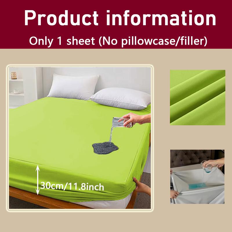 1PC Solid Color Waterproof Bed Sheet and Fitted Sheet,Waterproof Mattress Protector,30cm Deep Pocket Bed Sheet,Comfortable Bedding