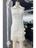 European Elegant Zipper Tassel Off-Shoulder Dress with Lapel - Sleeveless Solid Color Style