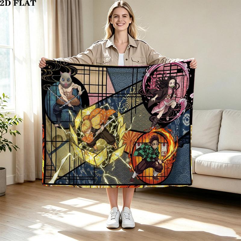 Demon Slayer Anime Print Flannel Blanket High Quality Warm Comfortable Cover for All Seasons Perfect for Gifts Home Decor