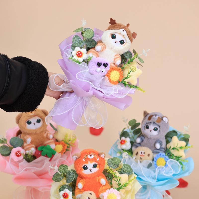Kawaii Mofusand Shark Cat Plush Toys Keychain Creative Handmade Bouquets Stuffed Doll Christmas Vanlentine Birthday Gifts