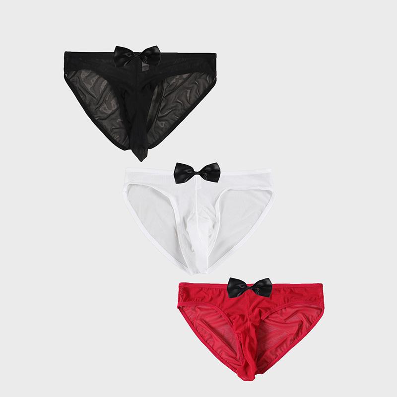 Butler Waiter Cosplay Lingerie Men'S Bow Briefs Sexy Oil Glossy Elephant Nose Panties Elastic Sheer Separate Pouch Underwear