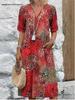2026 European & American Fashion V-Neck Lace Trim Printed Short-Sleeve Dress