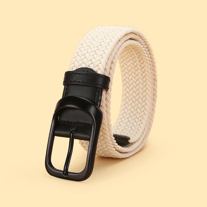 No-Drill Youth Canvas Belt: Men's Casual Woven Elastic Leather Buckle
