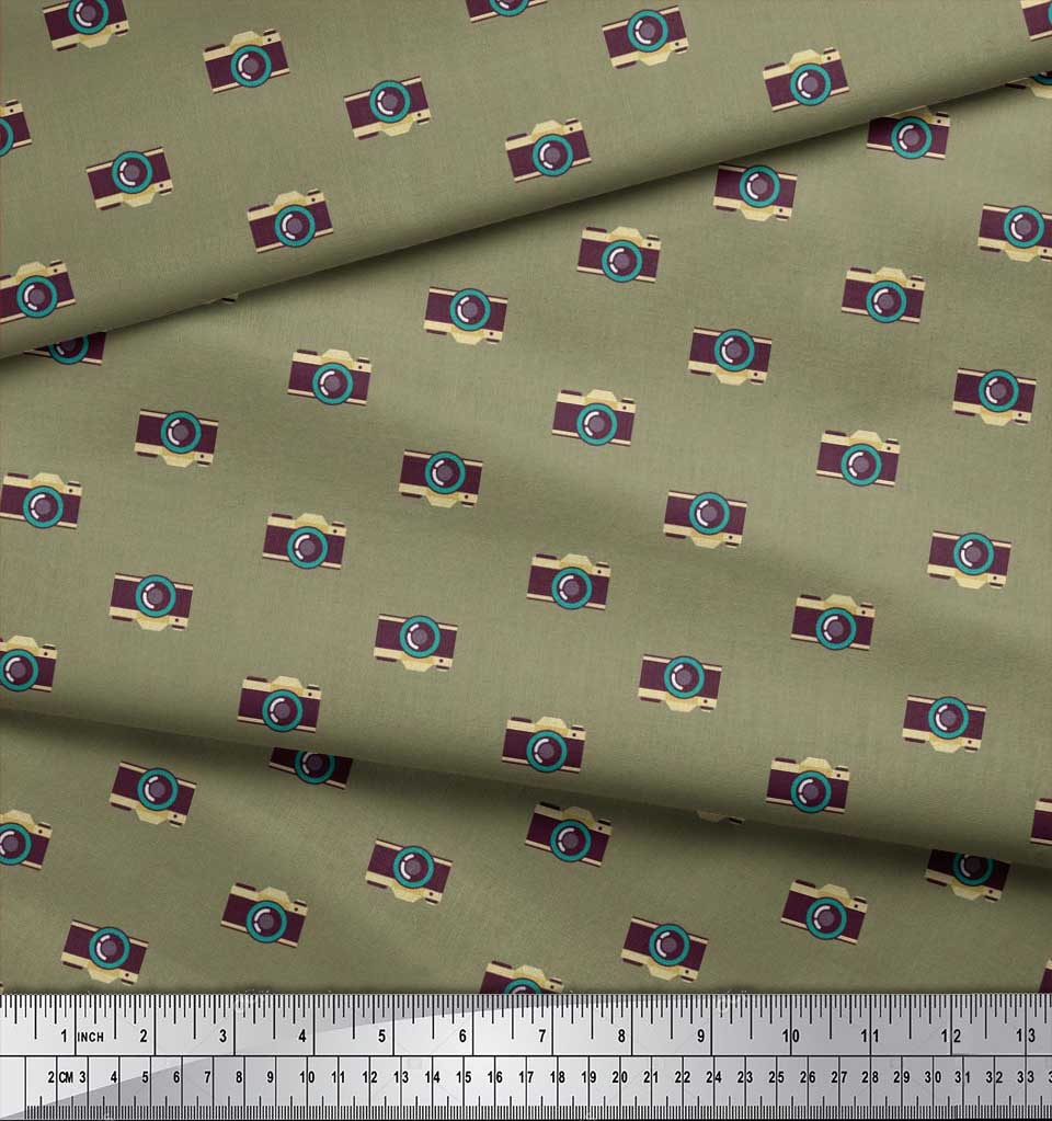 Soimoi Japan Crepe Satin Fabric Camera Shirting Fabric Prints By Metre 42 Inch