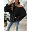 Women's Pullover Sweater Top Simple Loose Off-Shoulder Bell Sleeve Sweater