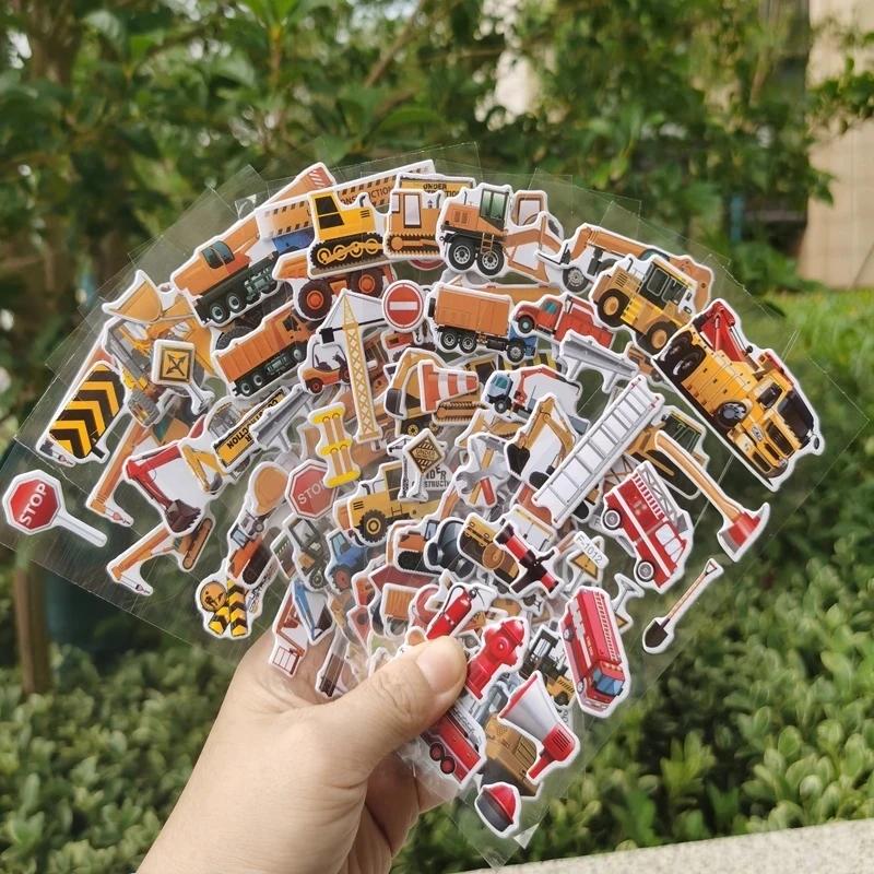 

12Sheets 3D Trucks Stickers Party Supplies Puffy Construction Vehicle Stickers DIY Kids Toys Toddler Reusable Stick for Car Bike