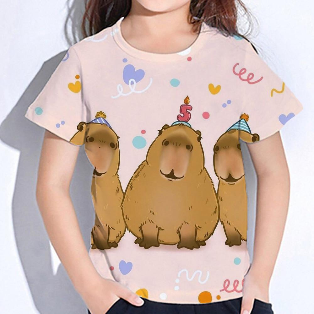 Teen Girl Clothes Summer Short Sleeve Capybara Kawaii T-Shirt for Girls Years Kids Tops 3D Graphic Tshirts Fashion Tees