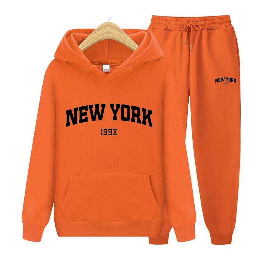 Trainingsanzug 2-teiliges Set 199X New York Print Sweatshirt Hoodies Sweatshirt + Hosenanzug Hoodie Sportbekleidung Jogging Herren-Sets