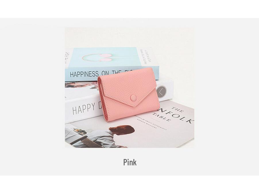 Damkompakt plånbok i söt japansk stil av mjukt kohudläder, enkel vikbar kuvertmyntbörs