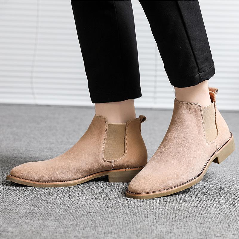 Fashion Retro Mens Wide Width Suede Chelsea Boots British Style Ankle Boots Autumn Winter Casual Shoes Fashion Comfortable Slip On Boots