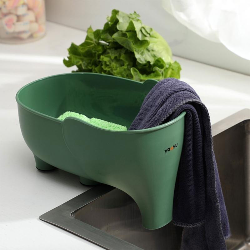 Multifunctional Sink Filter Basket Kitchen Food Strainer Dishcloth Holder Elephant Shape Drain Basket Sponge Holder