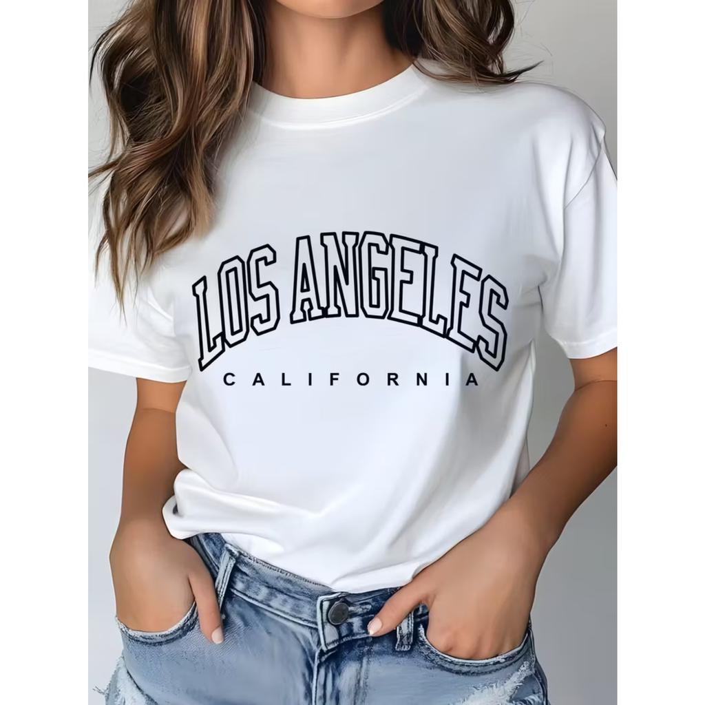 T-shirt Grafica Los Angeles da Donna Casual Manica Corta Morbida Adorabile Top LA