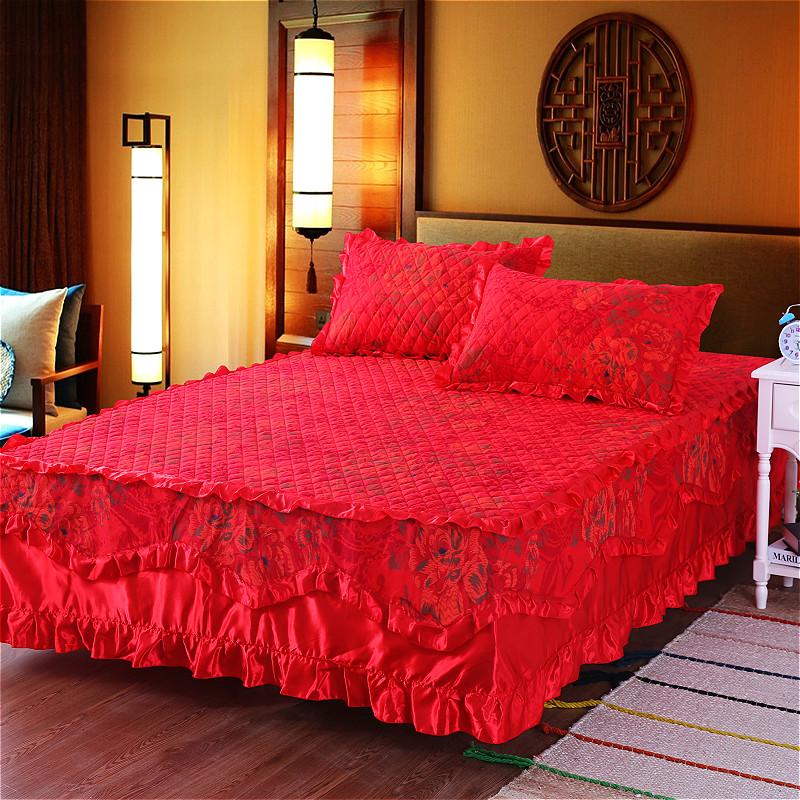 100% Cotton King Queen Size Princess Lace Bed Skirt Thicken Quilted Bedspread Pure Cotton Bed Cover Not Including Pillowcase