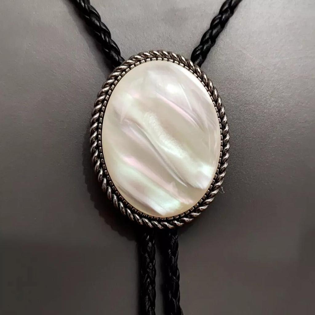 Men's Western Adjustable Bolo Tie with Stone Pendant Braided Leather Rope Necktie Shirt Collar Chain Jewelry Necklace