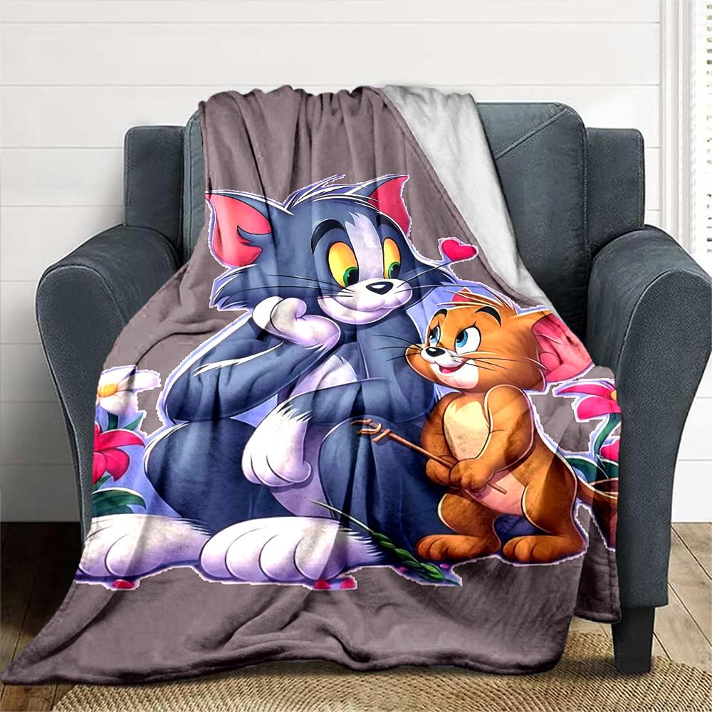1pc Tom and Jerry Flannel Blanket Soft Warm Throw for Home, Office, Travel, All-Season Cozy Bedding Gift L1497