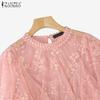ZANZEA Women Casual Round Neck Short Sleeve Embroidery Lace Patchwork Blouse