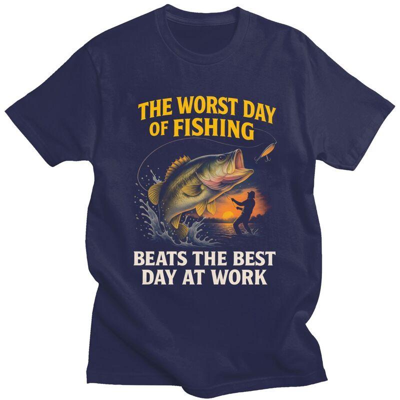 

Worst Day Fishing Beats Work T Shirt for Men Tshirt Valentines Day Gift Tees Short Sleeve Angler Fishman Lover Tshirt Slim Fit 4XL