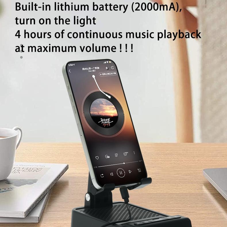 Alarm Clock Bluetooth Speaker Tablet Mobile Phone Stand Rotation Lifted Folding Portable Charging Bank LED Colorful Lights U Disk Player