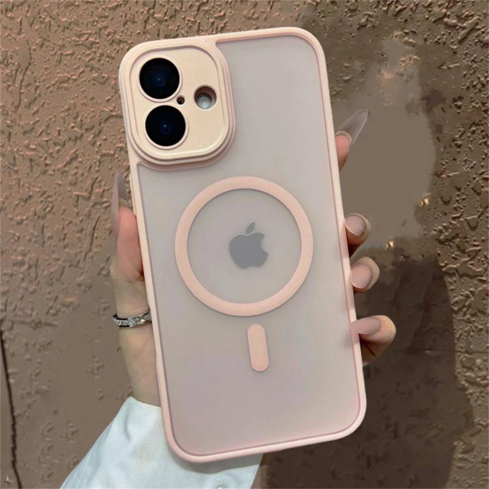 Shockproof Case For iPhone 14 13 12 11 15 Pro Max 14 15 Plus Luxury Matte Translucent Armor For Magsafe Wireless Charge Cover