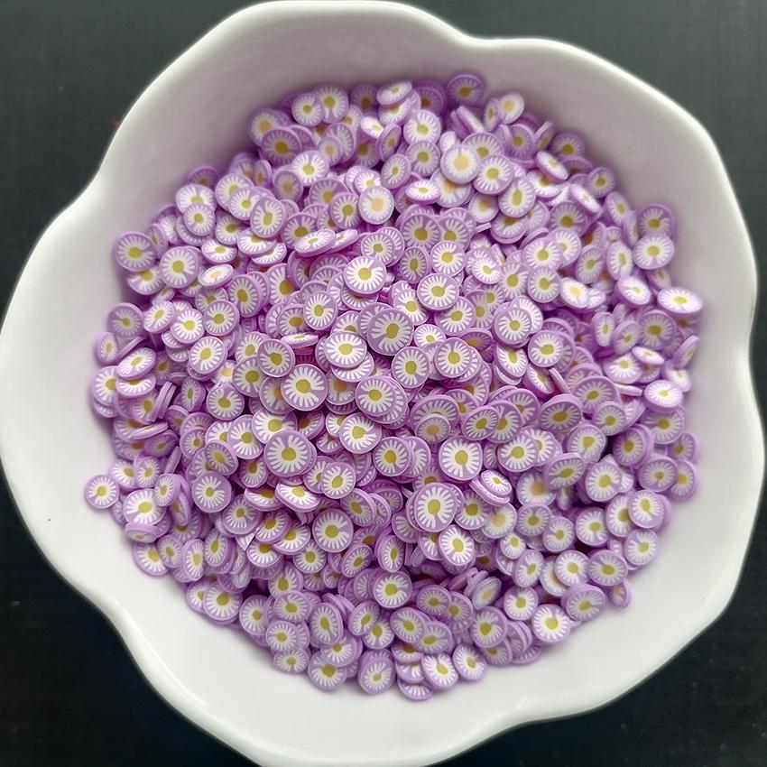 1kg DIY Craft Slime Sprinkles Flower Clay Slices Purple Daisy Bellis Perennis Polymer Clay Sprinkles 1kg