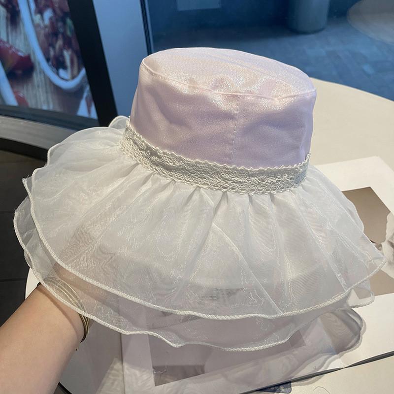 Lace Mesh Sun Hat For Women Summer Chic Foldable Sunshade Cap For Face Slimming And Sun Protection