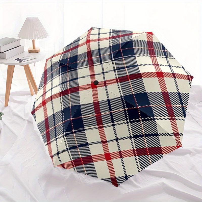 1 ks Automatický skládací deštník se vzorem Tartan - Přenosný skládací design s 8 žebry, Odolný plastový a železný rám, Neformální venkovní doplněk