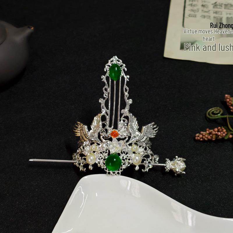 Traditional Crane Hair Crown and Hairpin Set – Hanfu Style Accessory