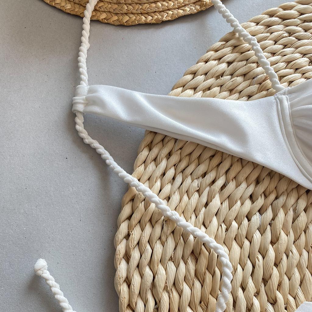 Fashion Solid Wavy Low Waist Bikini Set Women Patchwork Aesthetic Sweet Swimsuit Hollow Out Two Pieces Sets Female Beach Party Suits
