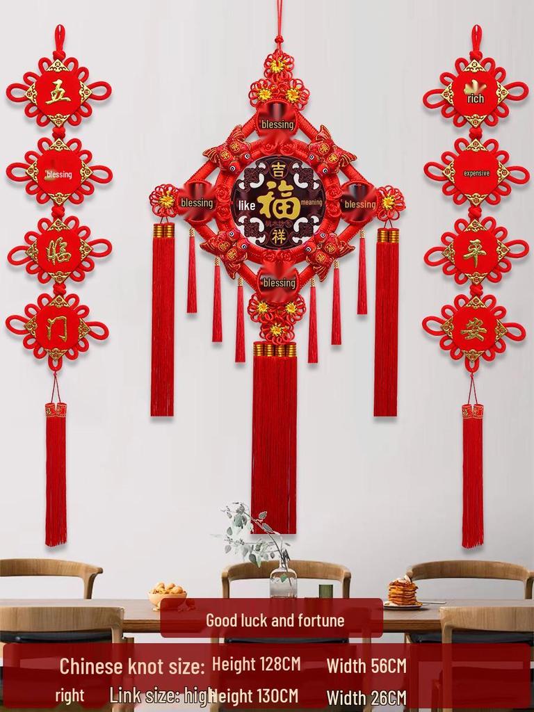 Großer Pfirsichholz Fu-Zeichen Anhänger für das Wohnzimmer: Chinesische Knoten-Dekoration für Wand oder Tür