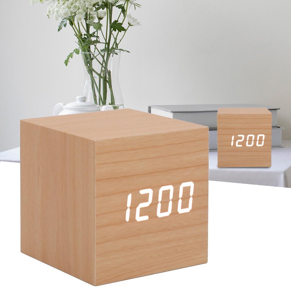 Portable Large Display LED Wood Clock Square Shape Wooden Alarm Clock Digital Alarm Clock Home Decoration