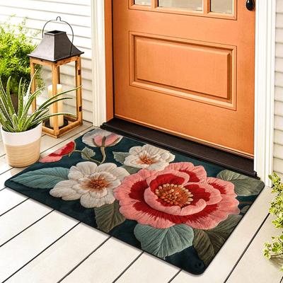 Tappetino da Pavimento Asciugatura Rapida Colore Vivace Design Floreale Retro Antiscivolo Tappeto Bagno Soggiorno Zerbino Decorazione Casa
