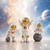 3pcs Astronaut Figurine Home Decor Statue Sculpture Showpiece Golden (Golden B), Polyvinyl Chloride