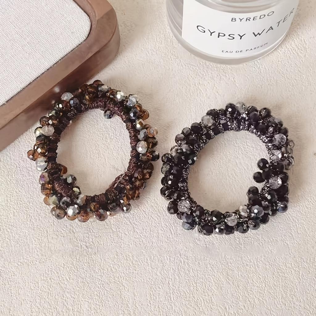2pcs Fashion Luxury Water Diamond Beaded Hair Rings for Women Party Hair Additions