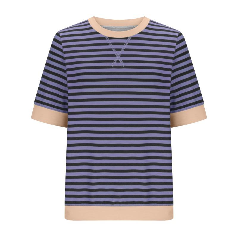 VEZFAA Dámská móda Ležérní Léto Jaro Halenky a košile s krátkým rukávem a výstřihem s pruhem