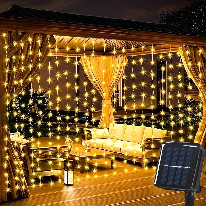 LED Solar Curtain Lights 8 Lighting Modes Fairy Tale Copper Wire for Christmas Weddings Home Garden Outdoor String Lights Decor