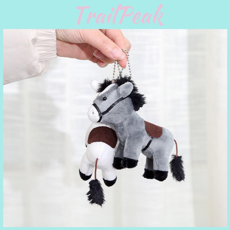 Cartoon White Cute Gray Brown Horse Plush Toy Keychain Pendant For Decor Bag