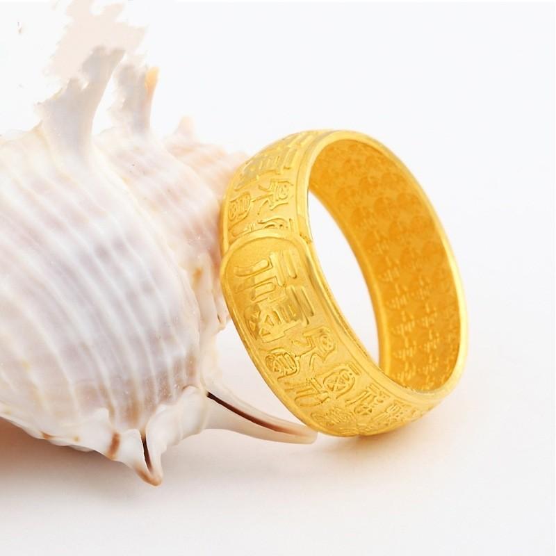 Unique Brass Retro Gold Plated Wide Open Ring For Men Featuring Prosperity Design Symbol