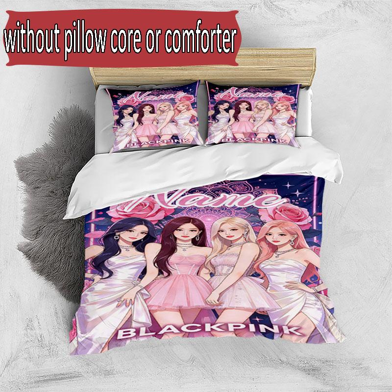 3pcs Duvet Cover Set (1*Duvet Cover + 2*Pillowcase, Without Core), Custom Name BLACKPINK Pattern Bedding Set, Home Bedroom Decor Gift