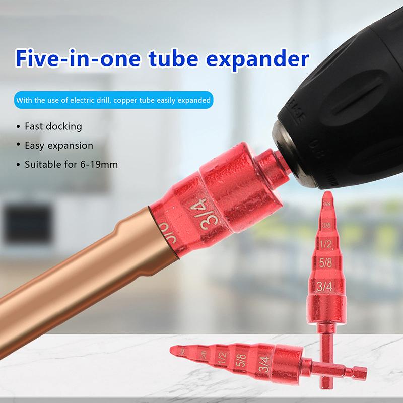 5In1 Air Conditioner Copper Pipe Expander Swaging Drill Bit Set Swage Tube Expander Soft Copper Tubing Tools