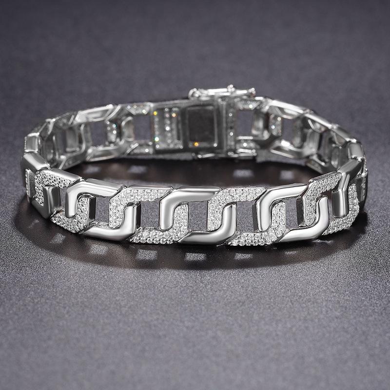 

Прямоугольный браслет-цепочка с промежуточным бриллиантом для женщин S925 Серебряный хип-хоп кубинская цепочка Простой темпераментный легкий роскошный подарок на день рождения высокого класса 20CM