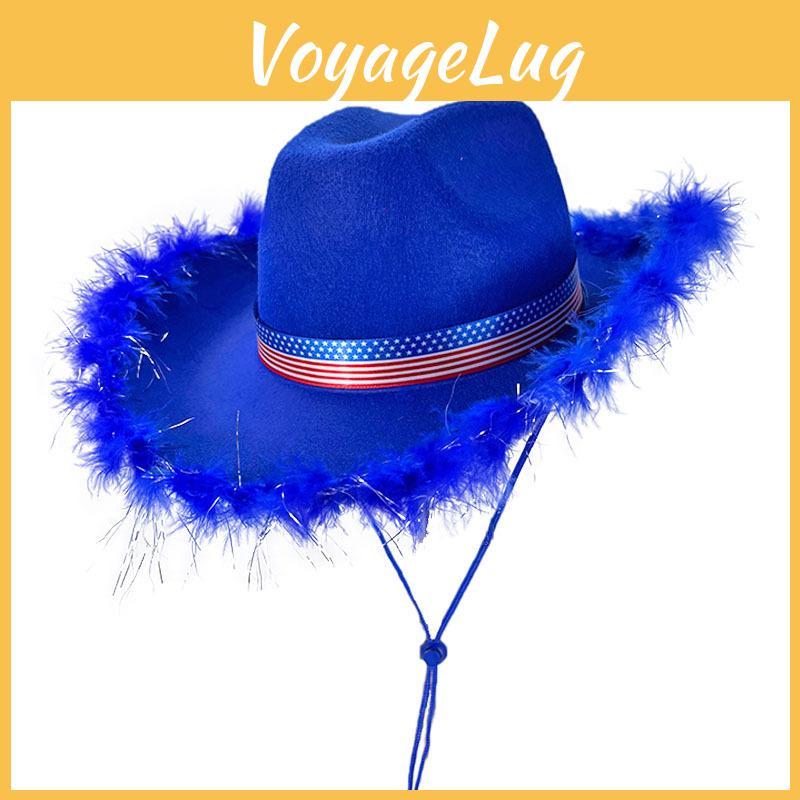 White Star Accented Frayed Denim Hat With Us Flag Ribbon For Celebrations And Party Events