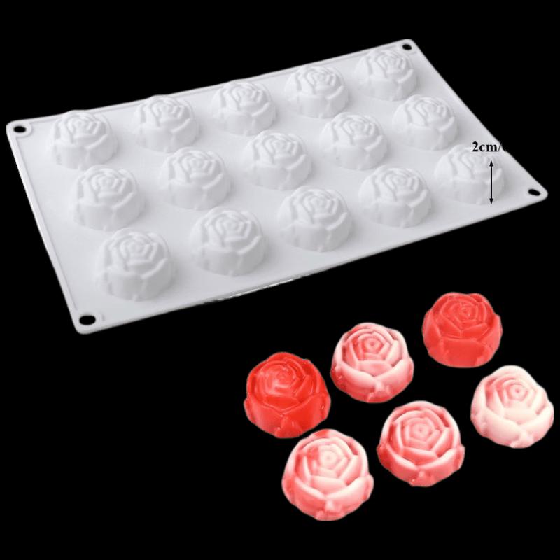 15-Cavity Rose Flower Silicone Baking Mold