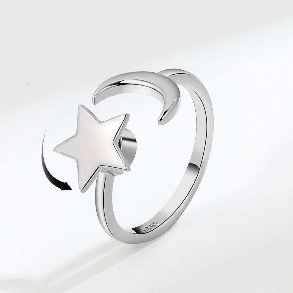 925 Sterling Silver Moon and Stars Zircon Rotatable Ring for Women Gift Diamond Relieve Stress Ring Jewelry Wholesale