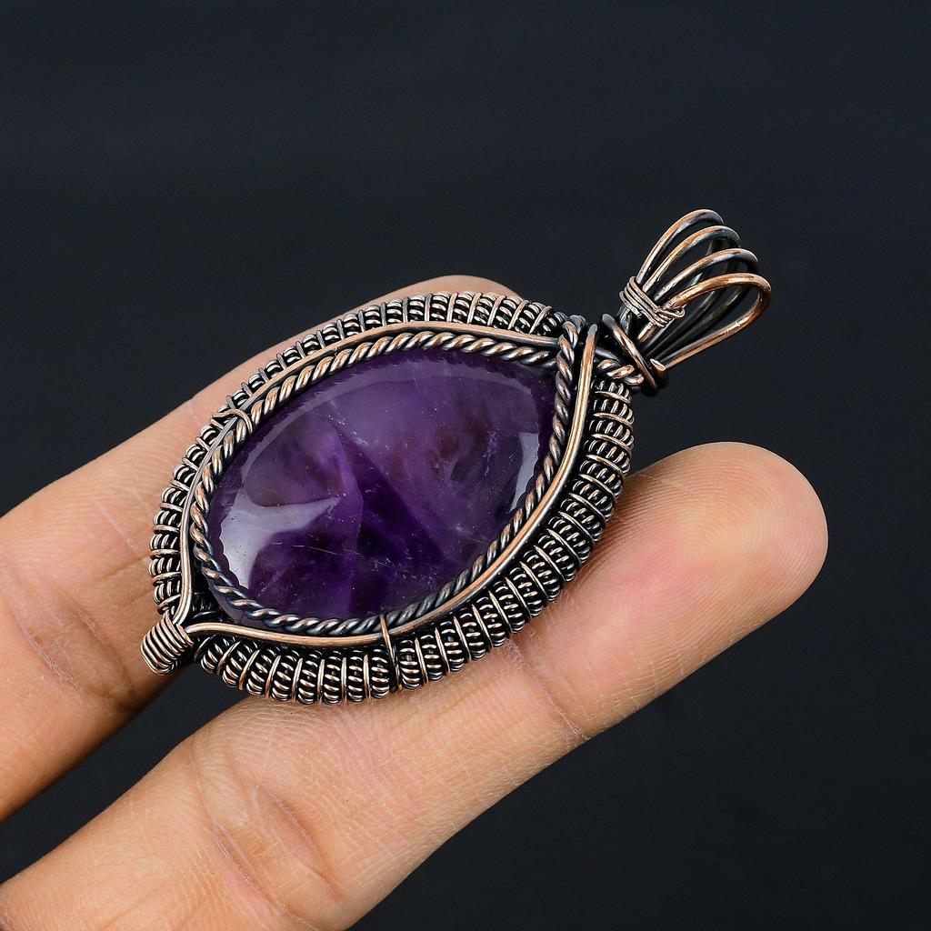 Amethyst Pendant Gemstone Jewelry, 999 Copper Wire Wrapped Pendant, Gift For Women Handmade Pendant