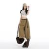 Street Style Washed Pleated Pocket Casual Pants For Women Loose Wide Leg Cropped Capri Pants Versatile Loose Straight Slimming FigureFlattering Design