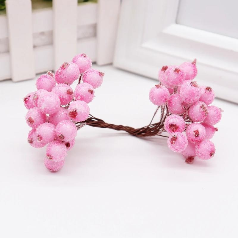Artificial Frosted Berry Mini Double Head Christmas Holly Colorful Berries Diy Wreath Xmas Party Table Decora