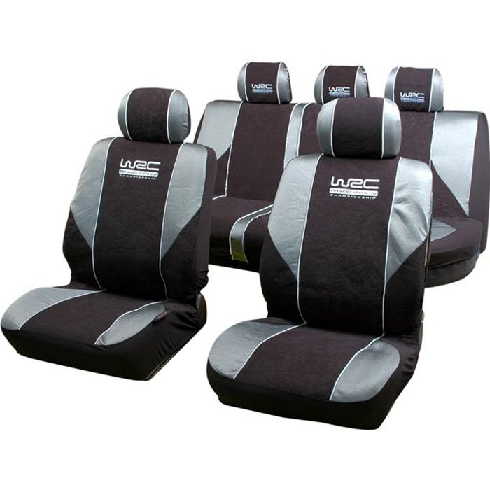 Lot de 5 housses avant arriere 2/3 1/3 et appuie tete - WRC - universelles - Fixation simple -Compatible Airbag
