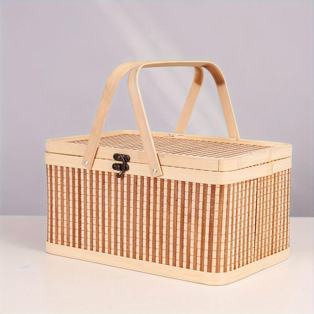 Vintage Bamboo Basket Chinese Style Bread Storage Basket Moon Cake Box  Mid-Autumn Festival