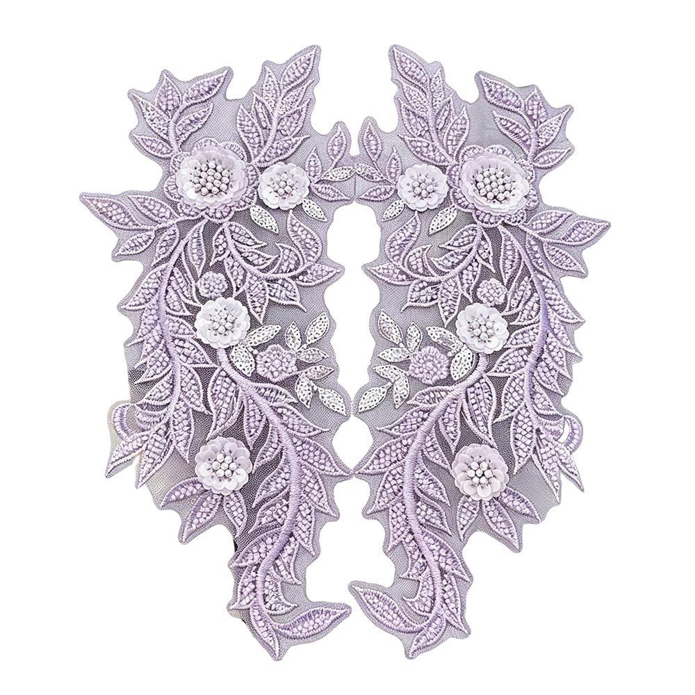 Multi-color Handmade Beads Lace Embroidery Flower Mirrored Flowers Wedding Dress Fabric Floral Design Mesh Lace